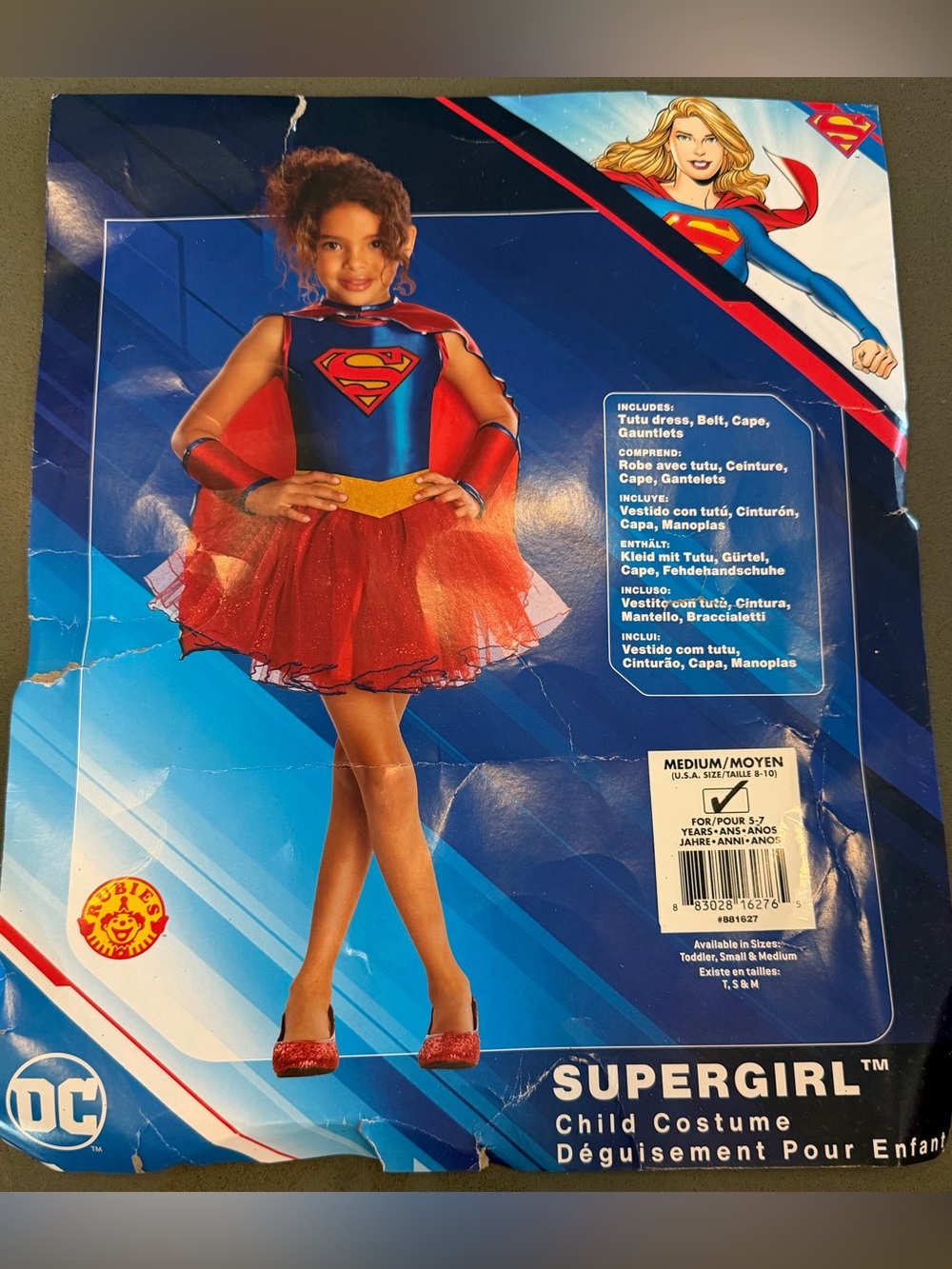 Supergirl Childs Halloween Costume Medium Tutu Skirt Rubies Superhero DC Comics